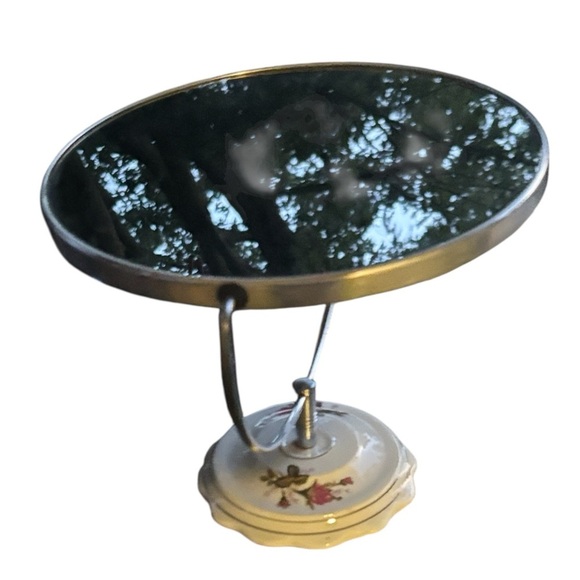 VTG Porcelain Base Double Sided Magnifying Vanity Make Up Mirror Roses Floral - Picture 6 of 10